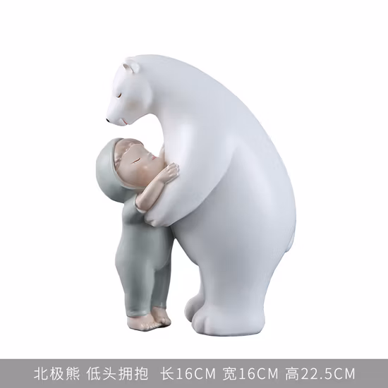 Home Table Decorative Resin White Bear and Baby Girl Statue