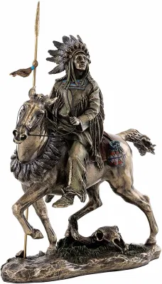Top Collection Cheyenne-Indianer-Reitpferd-Harzstatue, Indianerskulptur aus hochwertiger Kaltgussbronze