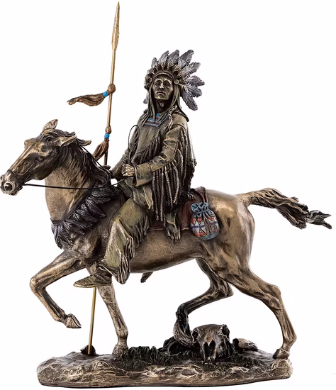 Top Collection Cheyenne-Indianer-Reitpferd-Harzstatue, Indianerskulptur aus hochwertiger Kaltgussbronze