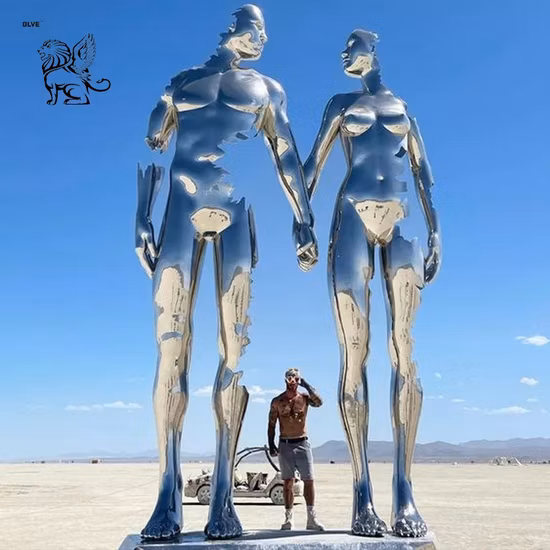 Große moderne abstrakte Figuren aus poliertem Metall, Edelstahl-Skulptur, riesige Paar-Statue, Fabrik-Custom