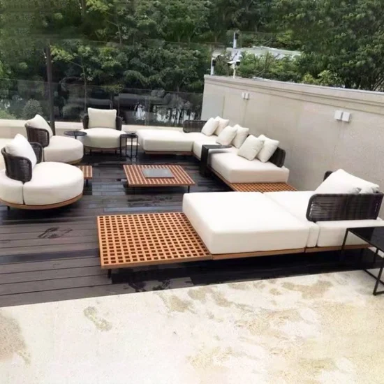 Französische Gartenmöbel im modernen Stil, Hotelprojekt, Massivholz-Gartensofa-Set-Möbel